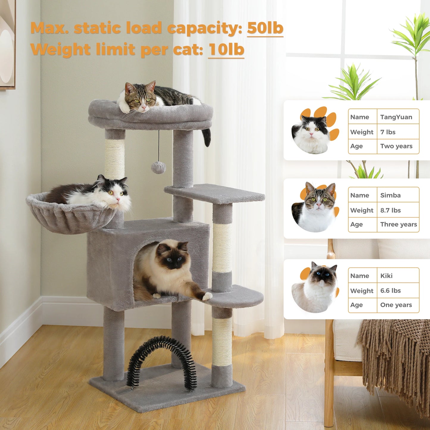 Cat Tree with Toy Cat Tower condo for Indoor Cats Cat House with Padded Plush Perch Cozy Hammock and Sisal Scratching Posts