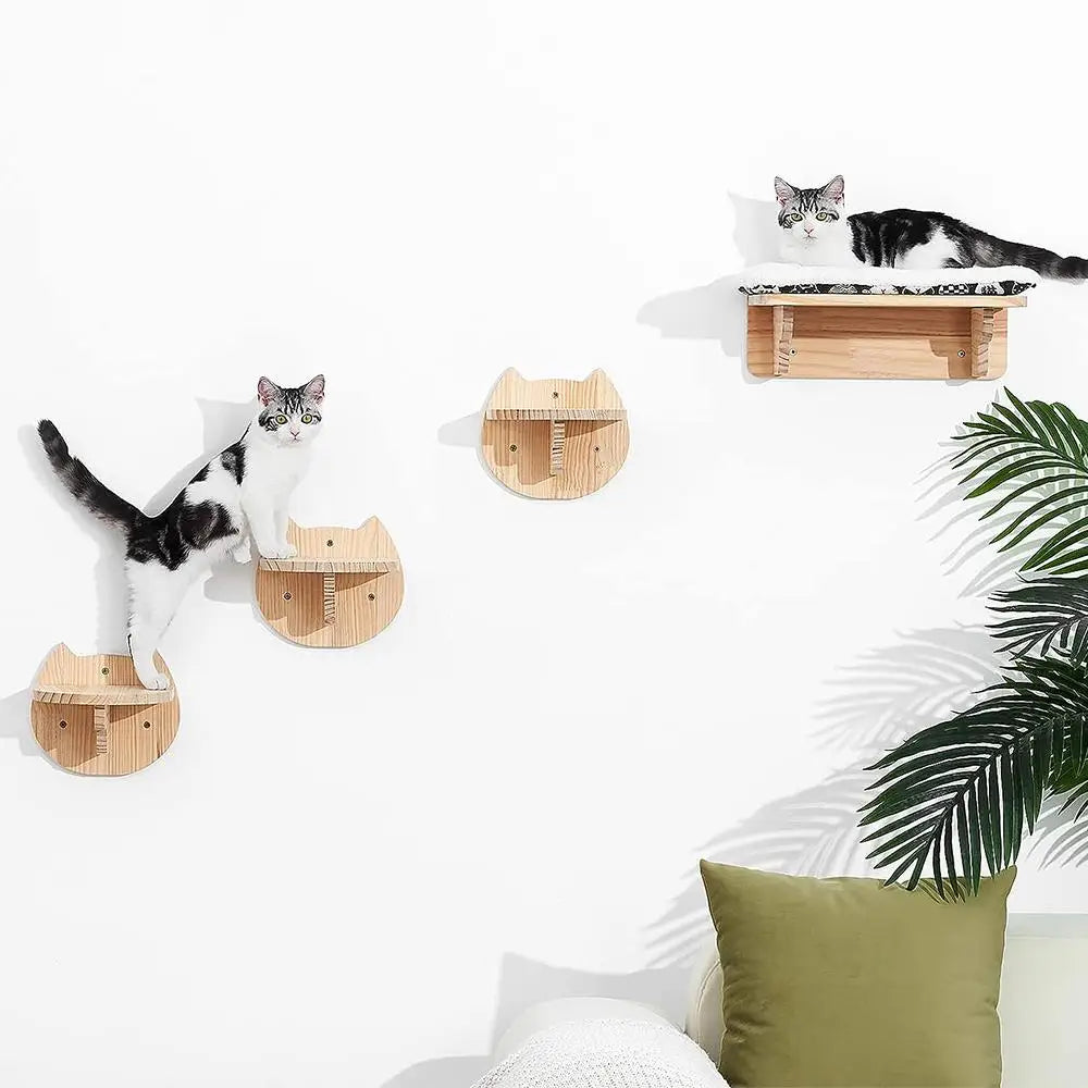 1PC Cat Tree Wall Mounted Cat Shelves Scratching Post for Cat Jumping Platform and Cat Hammock Rope Ladder Wall Wooden Furniture