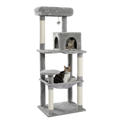 H106CM Cat Tree Tower for Indoor with Self Groomer Sisal Scratching Post Large Condo Perch Stable for Kitten Spacious Hummocks