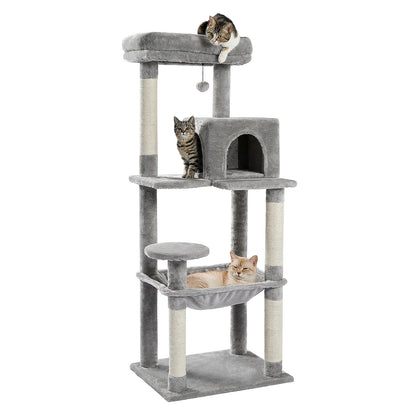 H106CM Cat Tree Tower for Indoor with Self Groomer Sisal Scratching Post Large Condo Perch Stable for Kitten Spacious Hummocks