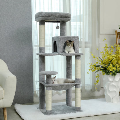 H106CM Cat Tree Tower for Indoor with Self Groomer Sisal Scratching Post Large Condo Perch Stable for Kitten Spacious Hummocks